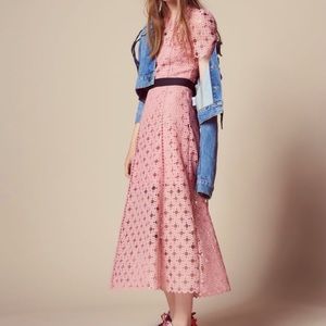 Sandro Pink Lace Midi dress，size 36